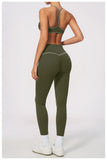 New Yoga Suit Women Color Blocked V-neck I Shape Sports Bra Fitness Clothes Summer Tight Running High Waist Leggings Tracksuit