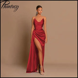 Elegant Strapless Solid Evening Gown Chic Satin Corset Dress for Women V-neck Split Blue Long Dress Lady Summer Party Dress up