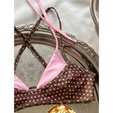 XS - L Sexy Polka Dot Splicing Halter Bikini Women Swimwear Female Swimsuit Two-Pieces Bikini Set Bather Bathing Suit Swim V8208