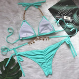 Wrap Around Halter Metal Chains Bikinis 2025 Diamond Bikini Women Swimsuit Female Swimwear Two Pieces Bikini set Bathing Suit