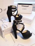 Women's Sandals Summer New Style Fashion Fish Mouth Open Toe Buckle Thick Heel High Heel Women's Shoes Plus Size 33-43 High 11cm