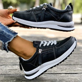 Casual Lace-Up Platform Sneakers for Women Autumn 2025 Solid Plus Size Shoes Woman Non-Slip Zip Female Sports Shoes