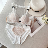 Deep V Halter Neck Bra Set French Style, Lace Push Up Bralette for Small Chest, Sexy Wireless Triangle Bra Set MOYISU Sexy Tushy
