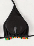 ZTVitality Tassel Trim Triangle Halter Tie Strap Backless 2024 New Arrival Padded Sexy Swimsuit Women Swimwear Summer Biquini