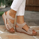 Womens Flower Wedge Sandals 2026 Summer Platform  Chunky Heel Open Toe Beach Shoes