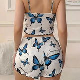 Two Pieces Set Women'S Pajama Shorts Suit Butterfly Pattern Underwear Pijama Lingerie Camisoles Shorts Set Nighty Ladie Homewear