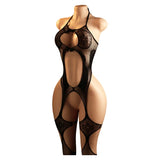 Crotchless Lingerie For Women Fishnet Teddy Bra Set Sexy Erotic Mesh Hollow Bodystockings Lace Hot Hanging Neck Bodysuits Sets