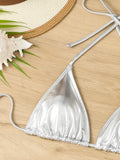 Sexy Shiny Silver Bikini Set Women Push Up Micro Swimsuit 2025 Brazilian Beach Bathing Suit Tie Side Thong Swimwear Biquini