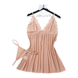 Sexy Lingerie Dress Women Lace Mesh See Through Nightdress Solid Slim V Neck Slip Sleepwear Summer Hot Nightgown Night Shirts