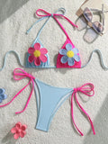 XS - L Splicing Halter 3D Flower Bikini Female Swimsuit Women Swimwear Two-pieces Bikini Set High Cut Bather Bathing Suit Swim