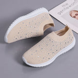 Women's Slip-On Crystal Sneakers 2025 Breathable Mesh Plus Size 35-43 Casual Flats Women Comfort Soft Sole Running Walking Shoes