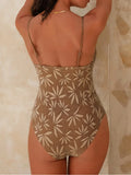 Leaves Printed Mesh Hollow Out Women Swimwear One Piece Swimsuit Female Monokini High Leg Cut Bather Slim Bathing Suit Swim Lady