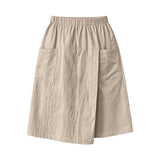 Women's Textured Wrap Skirt Shorts Solid Color Elastic Waist Midi Skort With Pocket Casual Loose Fit Layered A Line Summer Short