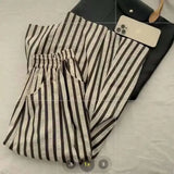 Retro Chic Solid Color Striped Skirt For Women In Summer, High Waisted And Slimming A-line Mid Length Umbrella Skirt Casual OHS8