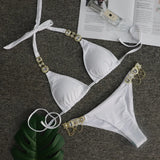 Luxury Rhinestone Bikini Women 2025 Sexy Orange Yellow Crystal Diamond Push Up Thong Swimsuit Beach Bathing Suit Tanga Swimwear