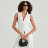 Women's Summer Halter Neck Tops Fashionable Solid Color Sleeveless Deep V Neck Open Back Slim Fit Vest for Party Daily Wear