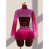4PCS With Cover Up Skirt Gradient Bikini Women Swimwear Female Swimsuit Four-pieces Bikini set Bather Bathing Suit Swim V8303