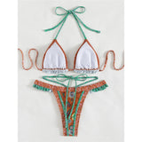 5 Colors Sexy Printed Halter Frilled Bikini Women Swimwear Female Swimsuit Two-Pieces Bikini Set Bather Bathing Suit Swim V4651