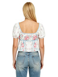 Womens Summer Crop Tops Puff Short Sleeve V Neck Floral Print T-shirts