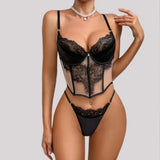Toucheart Sexy Lace Steel Ring Lingerie Thong Patchwork See-through Skinny Embroidery Interesting Seductive Erotic Underwear Set