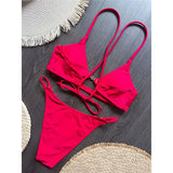 7 Colors New Cross Back Bikini Female Swimsuit Women Swimwear Two-pieces Bikini set High Leg Cut Bather Bathing Suit Swim V8252