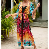 13 Colors Printed With Belt Crochet Knitted Tunic Beach Cover Up Cover-ups Beach Dress Beach Wear Beachwear Female Women K7201