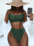 2026 Wrinkled Ruched High Waist Bikini Women Swimsuit Female Swimwear Two Pieces Bikini Set High Cut Bathing Suit Swim Beachwear