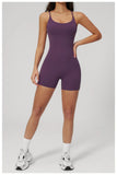 Summer New Hollow Open Back Criss Cross Yoga Jumpsuit Women Outdoor Solid Sleeveless Hip Lifting Pleate Sports Fitness Suits