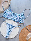 RUOTONGSEPT Women Swimsuit Knitted Bikini Set Sexy Blue White Print Split Swimsuit Bikini Brazilian Triangle Swimwear