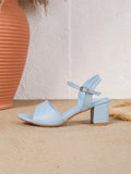Size 42 Summer Classic Black White Ankle Strap Sandals for Women Elegant Blue Pink Square Heels Office Lady Shoes