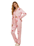 Women’s Two Piece Christmas Pajamas Set Long Sleeve Button Shirt Tops and Long Pants Fall Lounge Outfits