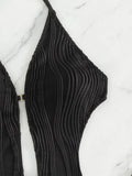 Sexy Halter V Neck Wrinkled Female Swimwear One Piece Swimsuit Women Backless Monokini High Leg Cut Bathing Suit Swim Beach Wear