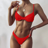 Wrinkled Underwired V-Bar Bikini Swimsuit Female Swimwear Women Two-pieces Bikini set High Cut Bather Bathing Suit Swim Lady