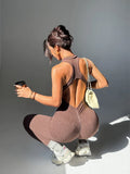 Women Seamless Yoga Jumpsuit Workout Bodysuit Tummy Control Butt-Lifting Gym Clothes Sleek Sportswear Striped Athletic Outfit