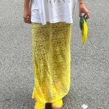 Women's Summer Lace Long Skirts Elegant Low Waist Solid Color See-Through Midi Skirts Slim Fit Skirts