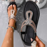 Luxury Rhinestone Clip Toe Sandals Women Summer Plus Size Slip On Flat Sandles Woman Soft Sole Non Slip Beach Sandalias Mujer