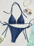 New Retro Polka Dot Tie Side Bikini Set for Women, Sexy Push Up Halter Neck Swimwear, High Waist Beach Bathing Suit, Summer