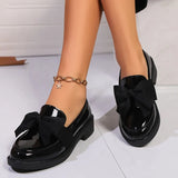 2025 Spring Black Bow Tie Loafers Women Preppy Platform Thick Sole Pumps Lady British Retro Style Office Pu Leather Shoes Mujer