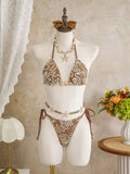 Vintage Pink Mesh Skirt 3 Piece Bikini Set Women Stone Strap Push Up Bra Triangle Swimsuit Holiday Bathing Suit Swimwear 2026