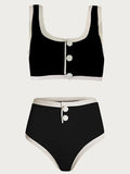 Splicing Ribbed Sport Bikinis 2025 High Waist Bikini Women Swimsuit Female Swimwear Two Pieces Bikini Set Bathing Suit Swim Lady