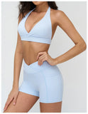 Naked Sports Bras Women Solid Coffee Cross V-neck Shock-absorbing Yoga Suit Gym Fitness Running Workout Crop Top