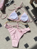 Halter Wrap Around Shell Decorated Bikini Women Swimwear Female Swimsuit Two Pieces Bikini Set Bathing Swimming Swim Suit Swim