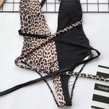 Deep V Neck Splicing Wrap Around Leopard Female Swimwear One Piece Swimsuit Women Backless Monokini Bather High Cut Bathing Suit