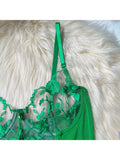 Toucheart Sexy Lingerie Embroidery Printing Bra Garters Set For Women Mesh See- Through Hollow Out Exotic Sexy Underwear Suit