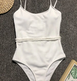 4 Colors Sexy One Piece Swimsuit Swimwear Women Solid Special Fabric Bathing Suit Beachwear with Waistband Maillot De Bain Femme