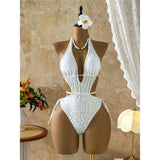 XS - L Deep V Neck Leopard Halter Women Swimwear Cut Out Wrap Around Bather Bathing Suit Swim One Piece Swimsuit Female K8077