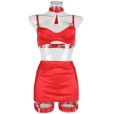 Toucheart Sexy Underwear Set Satin Spliced Mesh See-through Hip-covering Tassel Women's Solid Color 5-piece Sexy Lingerie Set