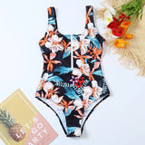 2026 Printed Zipper Swimsuit One Piece Sexy Swimwear Women Floral Bathers Bathing Swimming Swim Suit Female Beachwear
