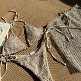 With Fishnet Sarong Skirt Halter Micro Bikini Women Swimwear Female Swimsuit Three-pieces Bikini Set Bathing Suit Swim Beachwear