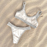 Crochet Bikini 2025 Bandeau Biquini Women Sexy Swimsuit Female Push Up Swimwear Solid Patchwork Bathing Suit Handhook Beachwear